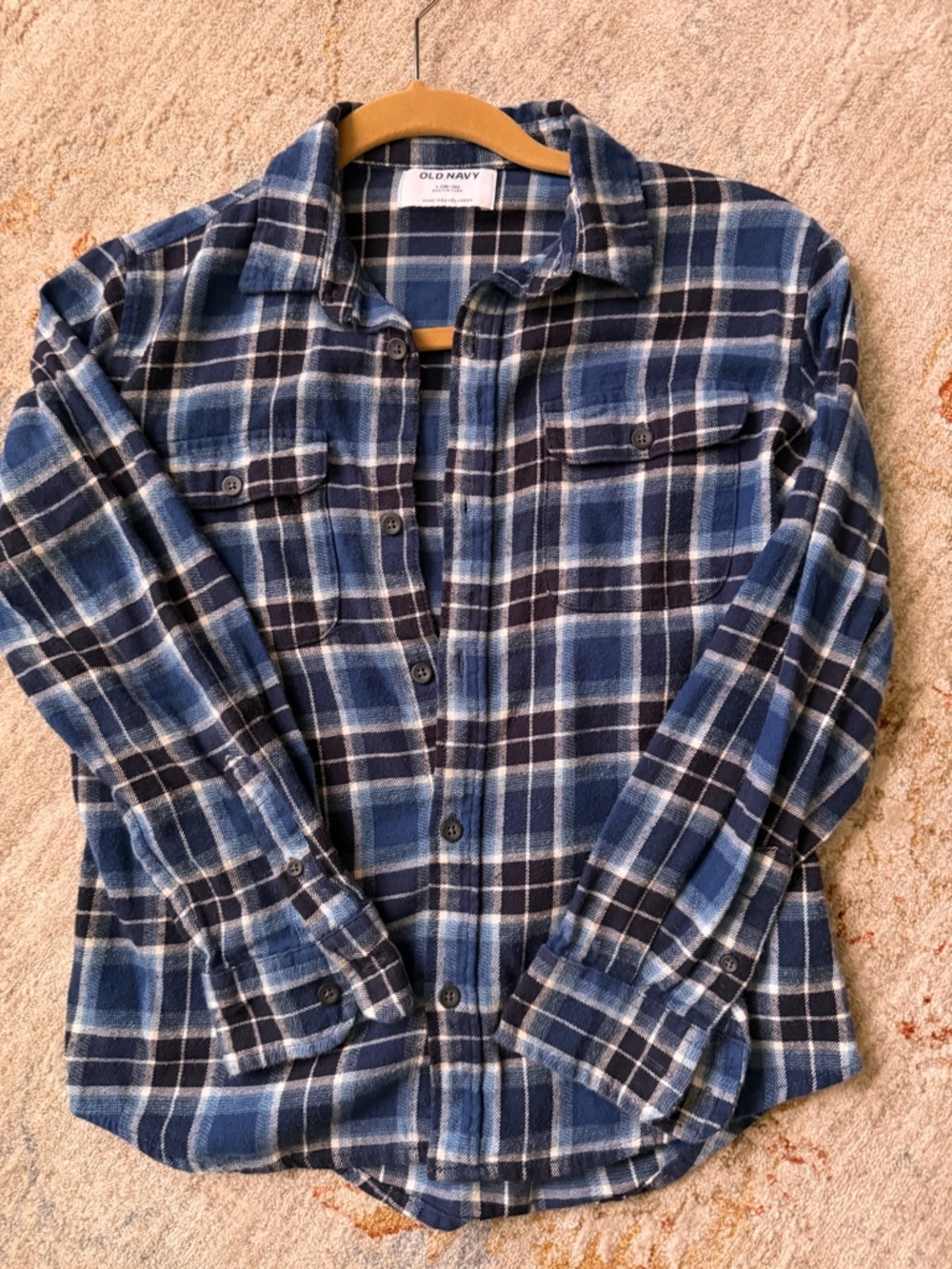 Old Navy Blue and Navy Plaid Flannel Shirt
